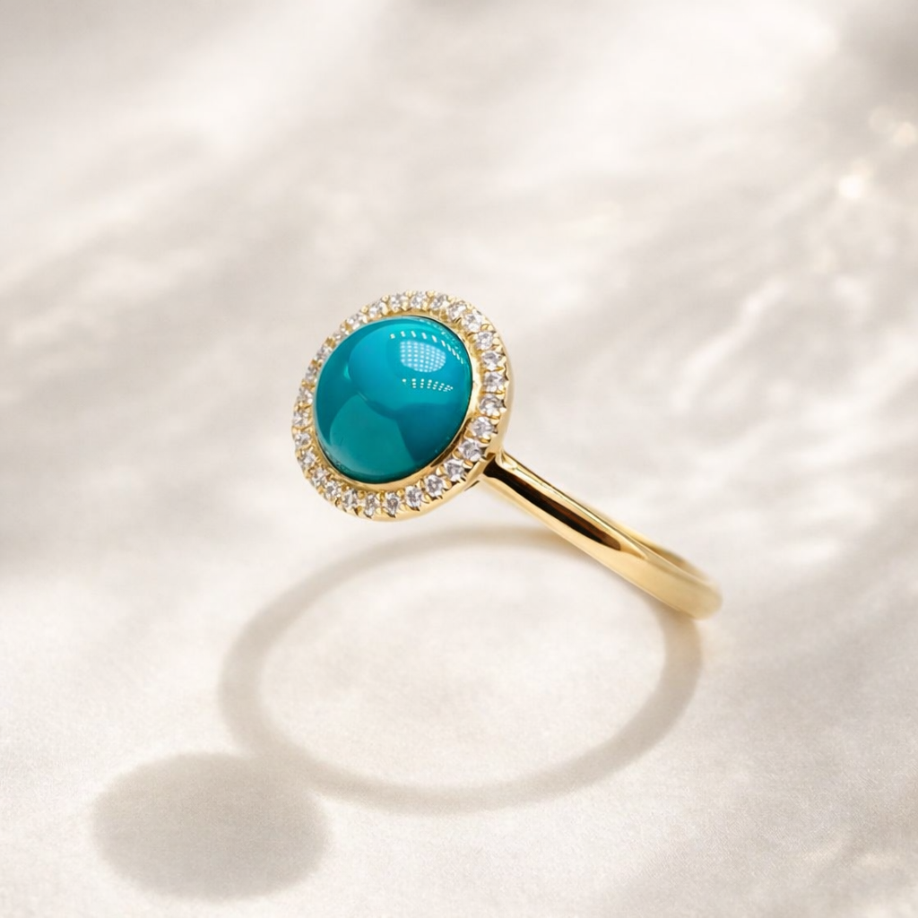 Argentina Alma 18K gold turquoise ring - handcrafted by Wudang artisans | Turquoise Princess