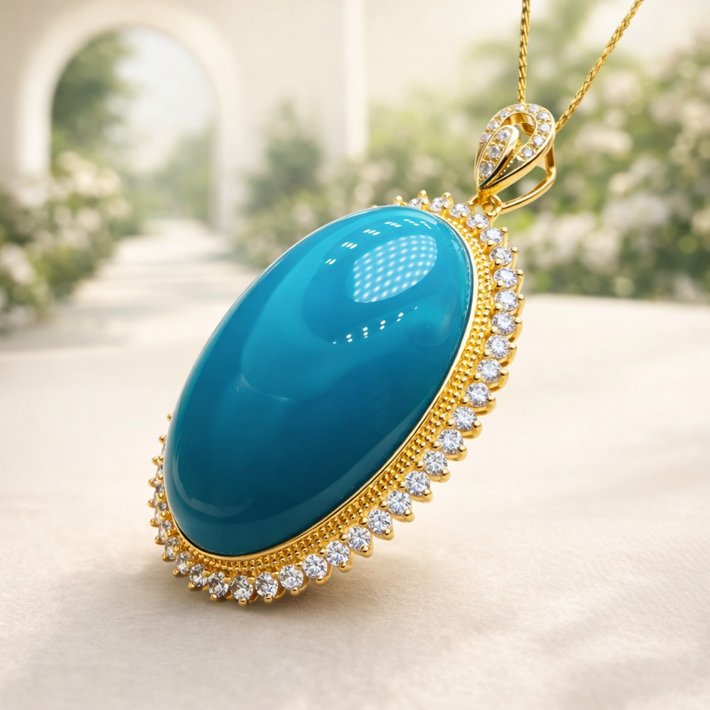Secret Eden 18K gold turquoise pendant - handcrafted by Wudang artisans | Turquoise Princess