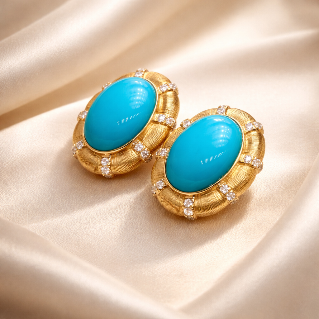 Quantum Seed 18K gold turquoise earrings - AI-designed Wudang jewelry | Turquoise Princess
