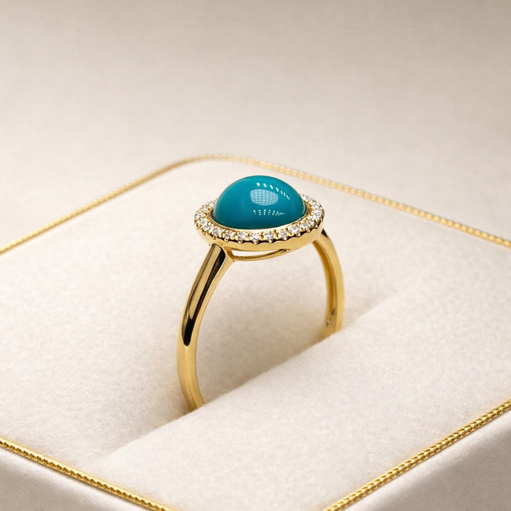 Argentina Alma 18K gold turquoise ring - handcrafted by Wudang artisans | Turquoise Princess