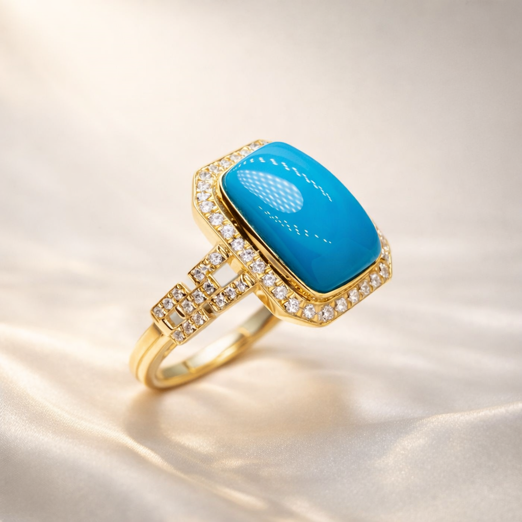 UK Eleanor 18K gold turquoise ring - AI-designed Wudang turquoise jewelry | Turquoise Princess
