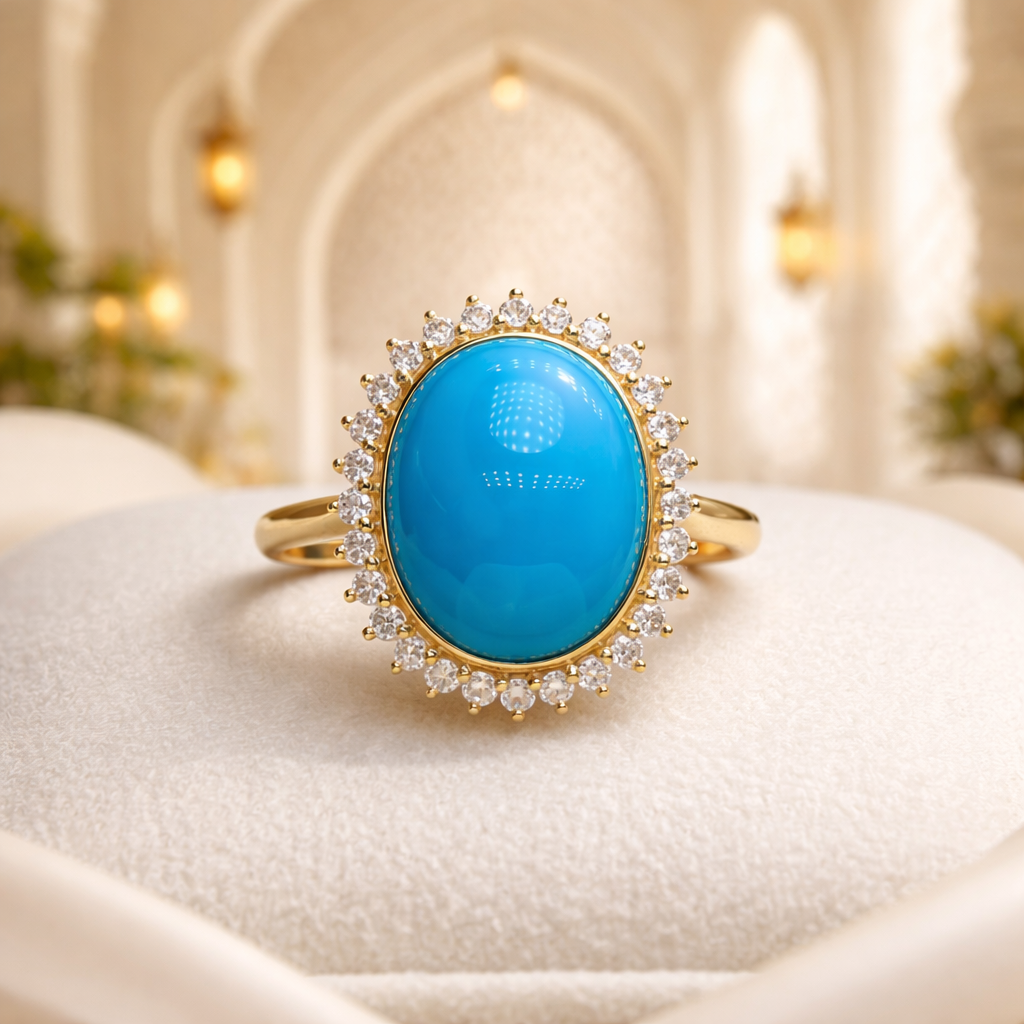 Qatar Lina 18K gold turquoise ring - AI-designed Wudang turquoise jewelry | Turquoise Princess