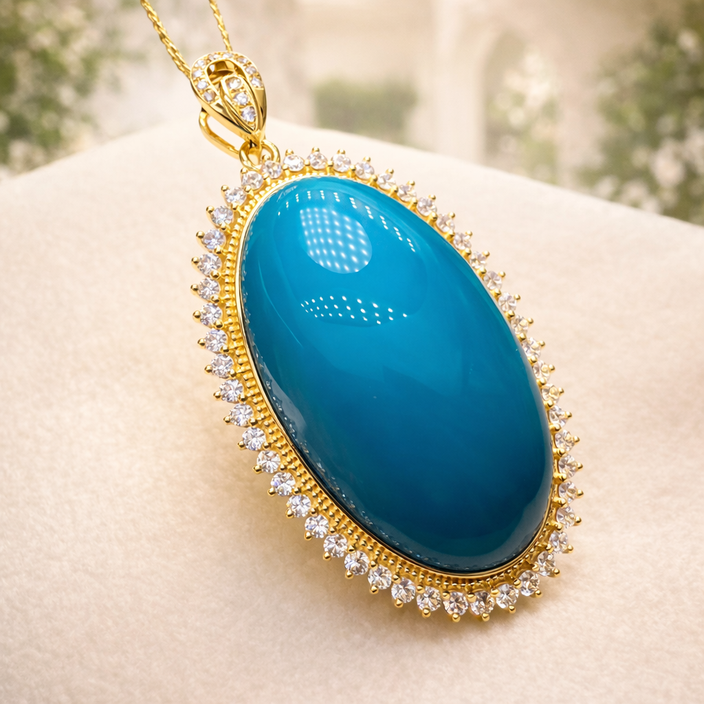 Secret Eden 18K gold turquoise pendant - handcrafted by Wudang artisans | Turquoise Princess