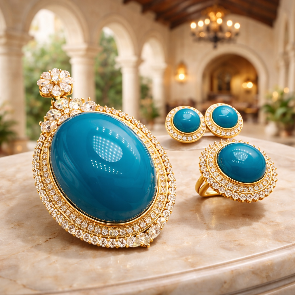 Spain Azul 18K gold turquoise jewelry set - AI-designed Wudang turquoise | Turquoise Princess