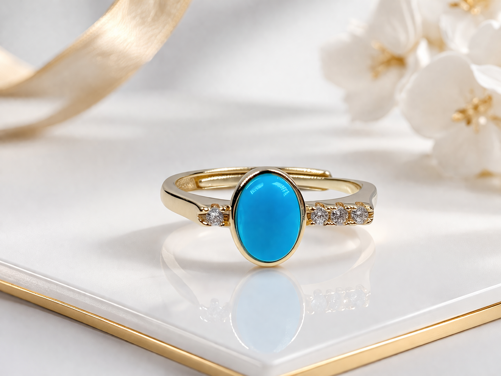 Blue Core 14K gold turquoise ring - AI-designed Wudang turquoise | Turquoise Princess