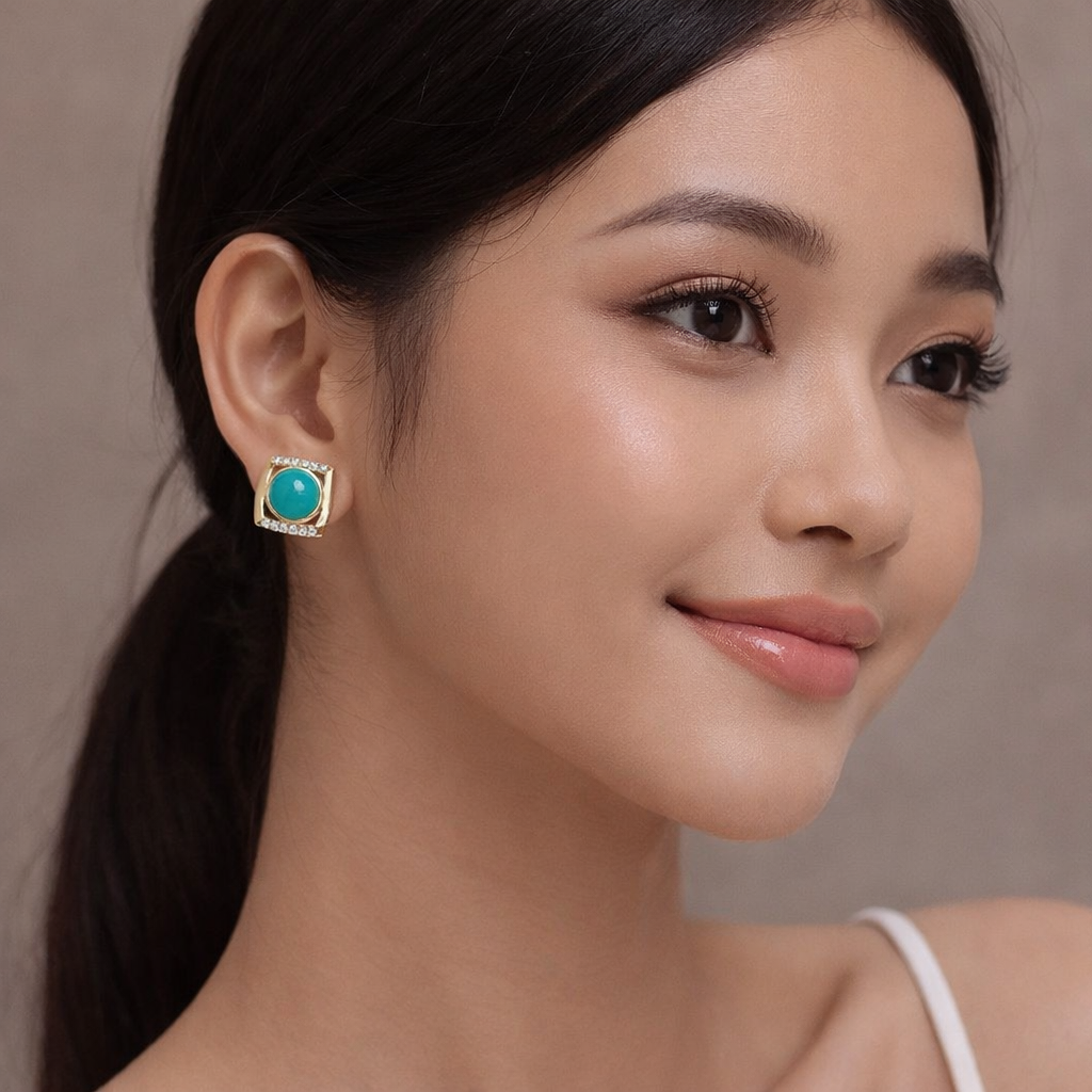 Cambodia Dara 18K gold turquoise earrings - AI-designed Wudang turquoise | Turquoise Princess