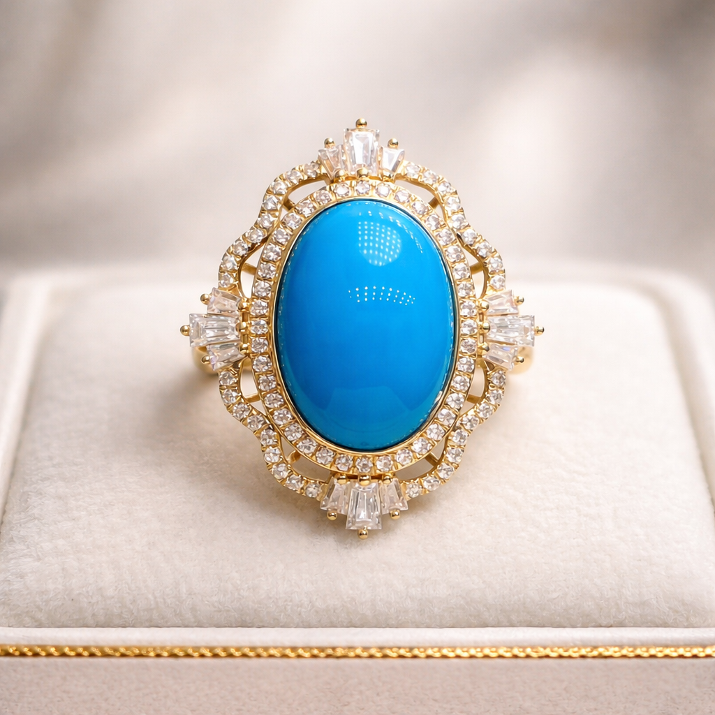 Thailand Lalin 18K gold turquoise ring - handcrafted by Wudang artisans | Turquoise Princess