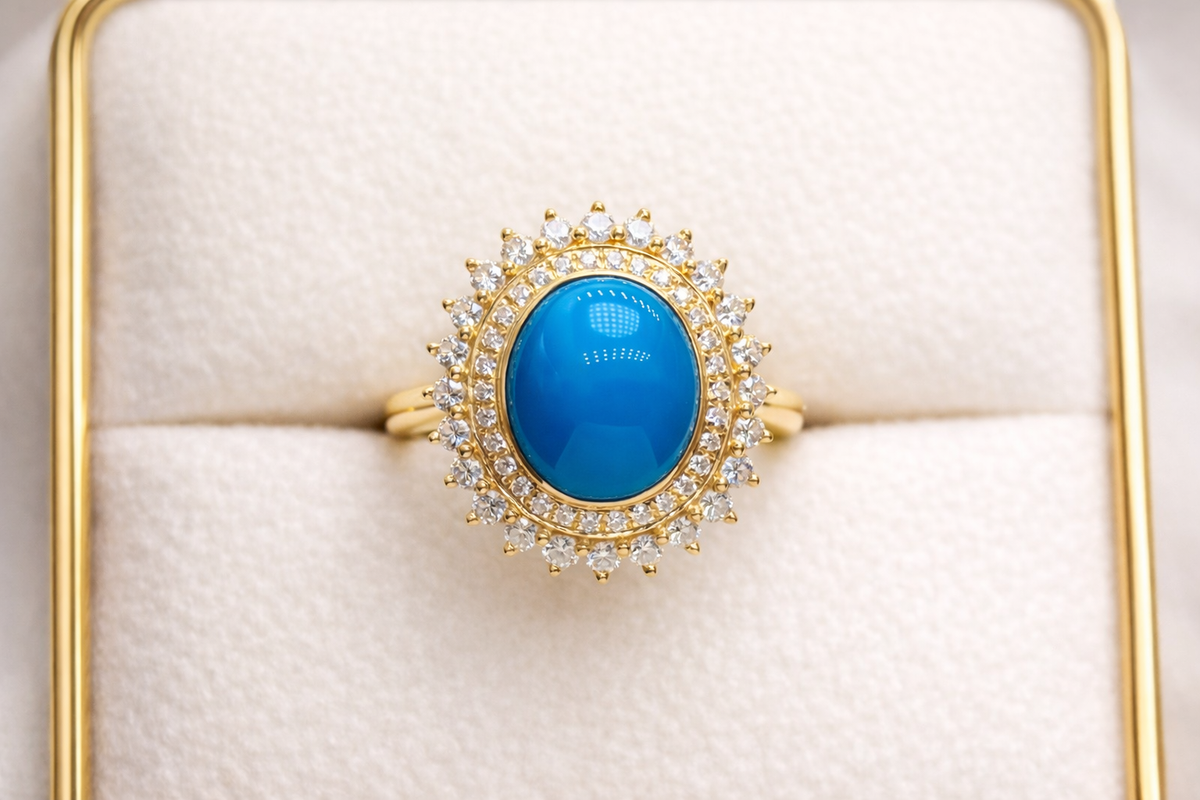 Algorithm Halo 18K gold turquoise ring - AI-designed Wudang turquoise | Turquoise Princess
