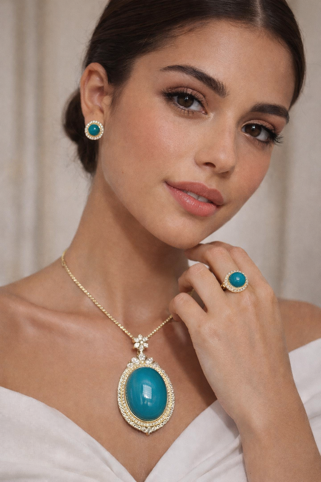 Spain Azul 18K gold turquoise jewelry set - AI-designed Wudang turquoise | Turquoise Princess