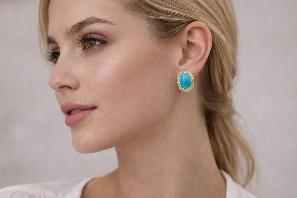France Éloïse 18K gold turquoise earrings - AI-designed Wudang turquoise | Turquoise Princess