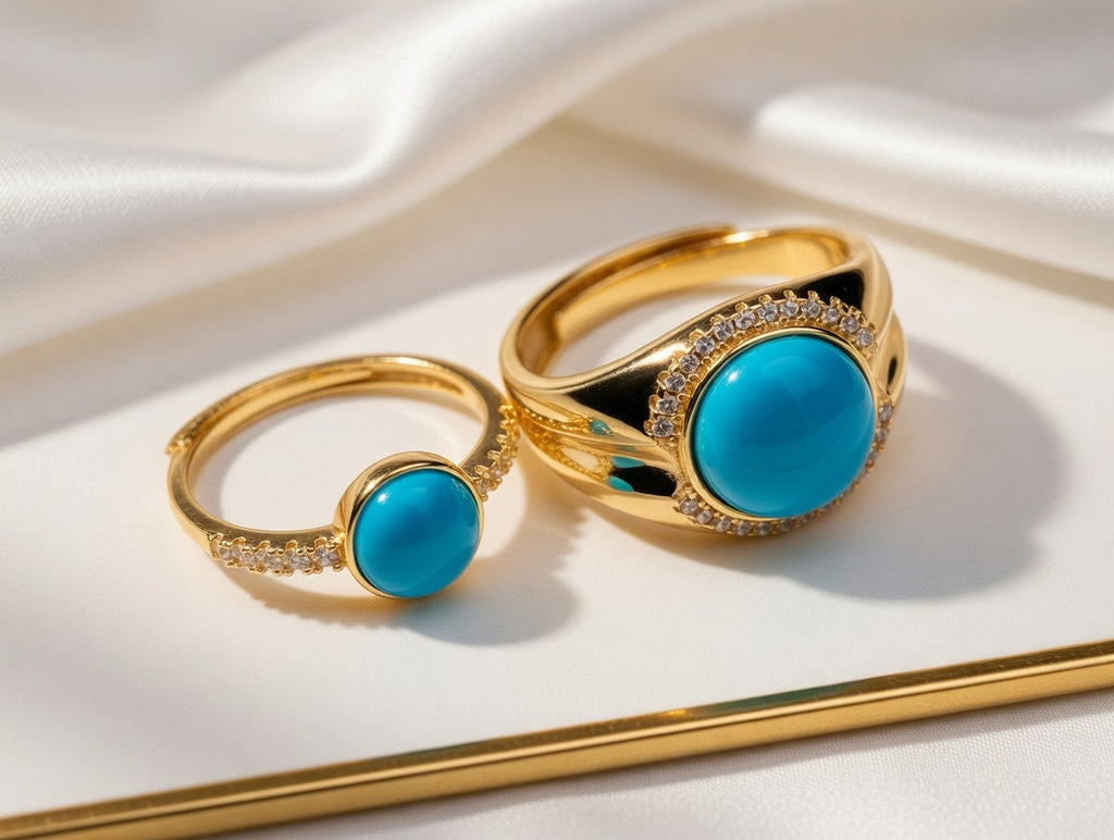 Twin Core Love 14K gold turquoise couple rings - Wudang turquoise | Turquoise Princess