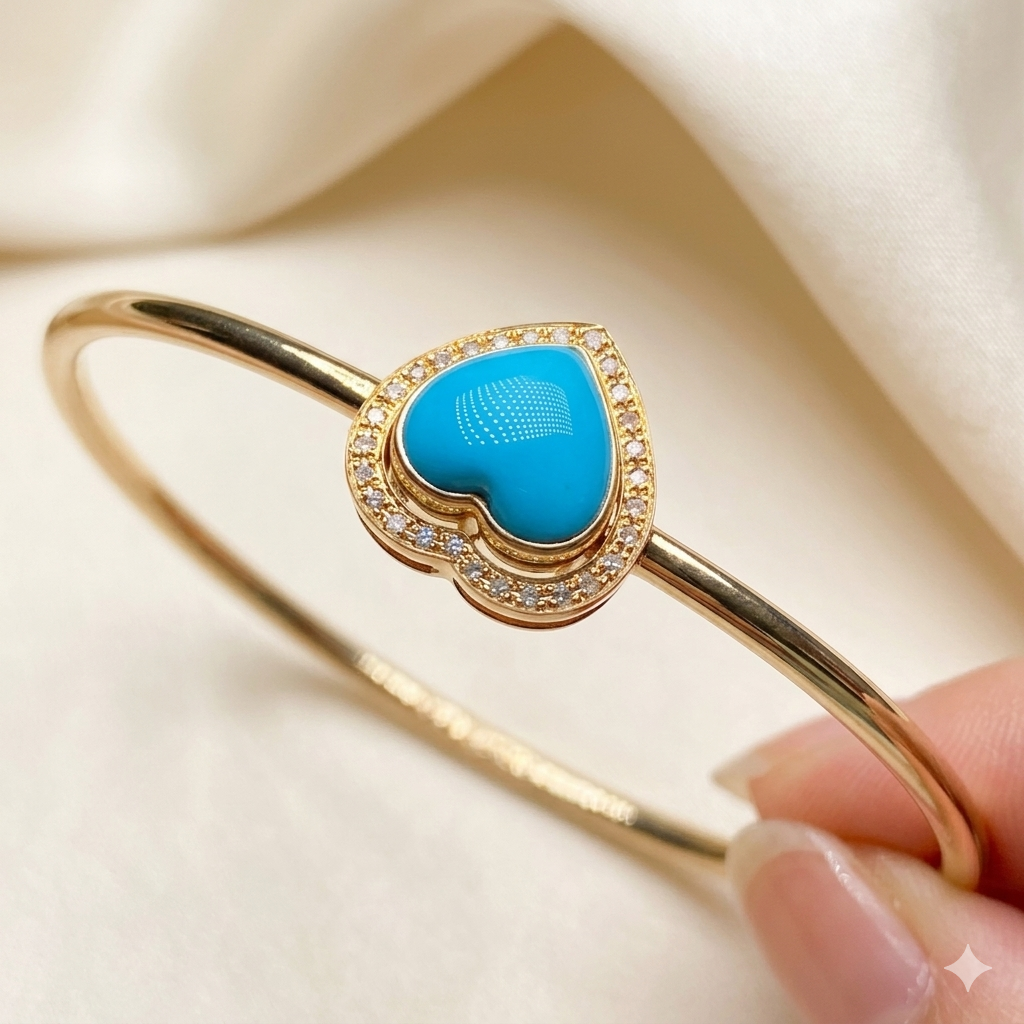 Surrounded by Love 18K gold turquoise bracelet - handcrafted by Wudang artisans | Turquoise Princess