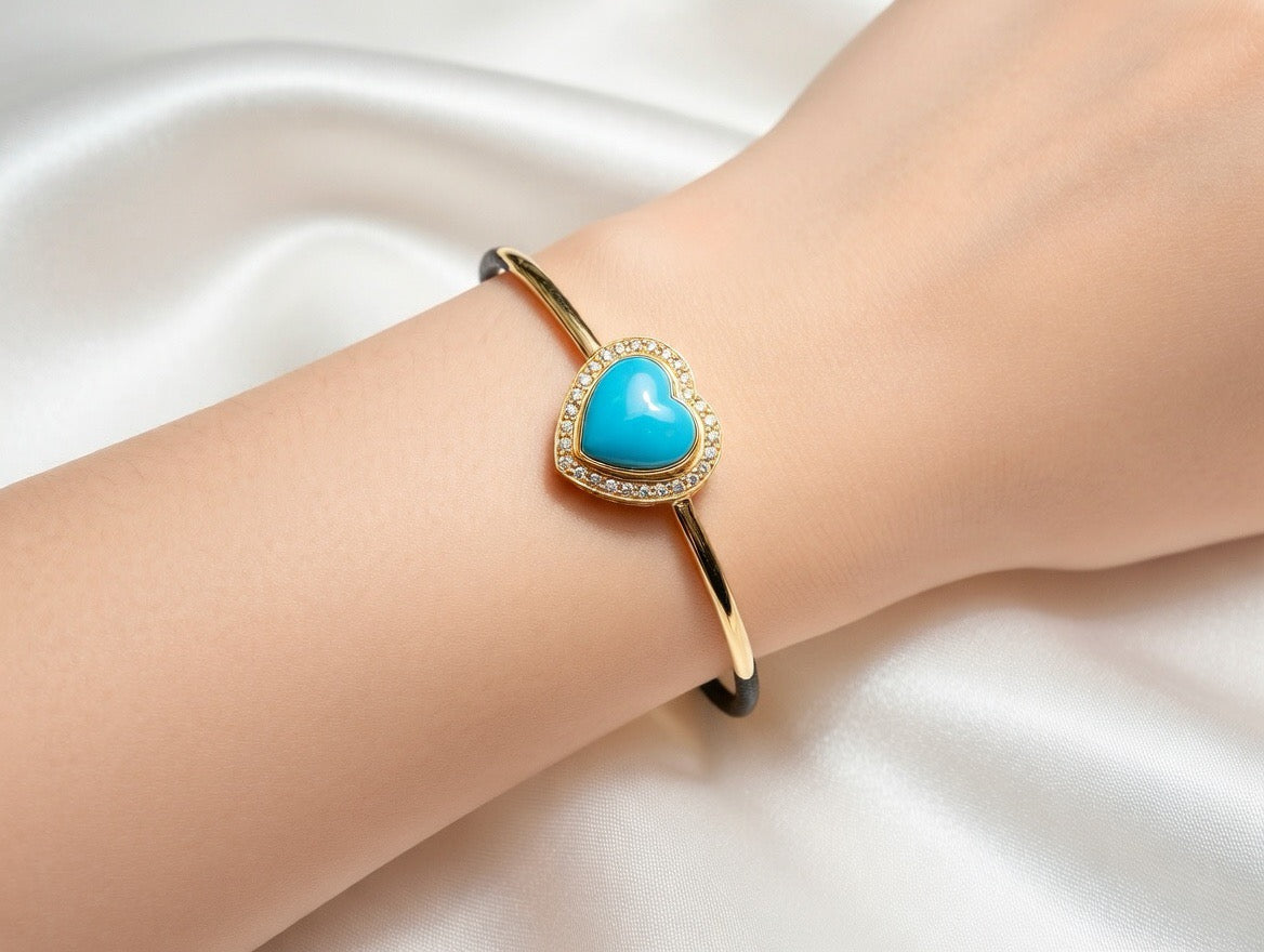 Surrounded by Love 18K gold turquoise bracelet - handcrafted by Wudang artisans | Turquoise Princess