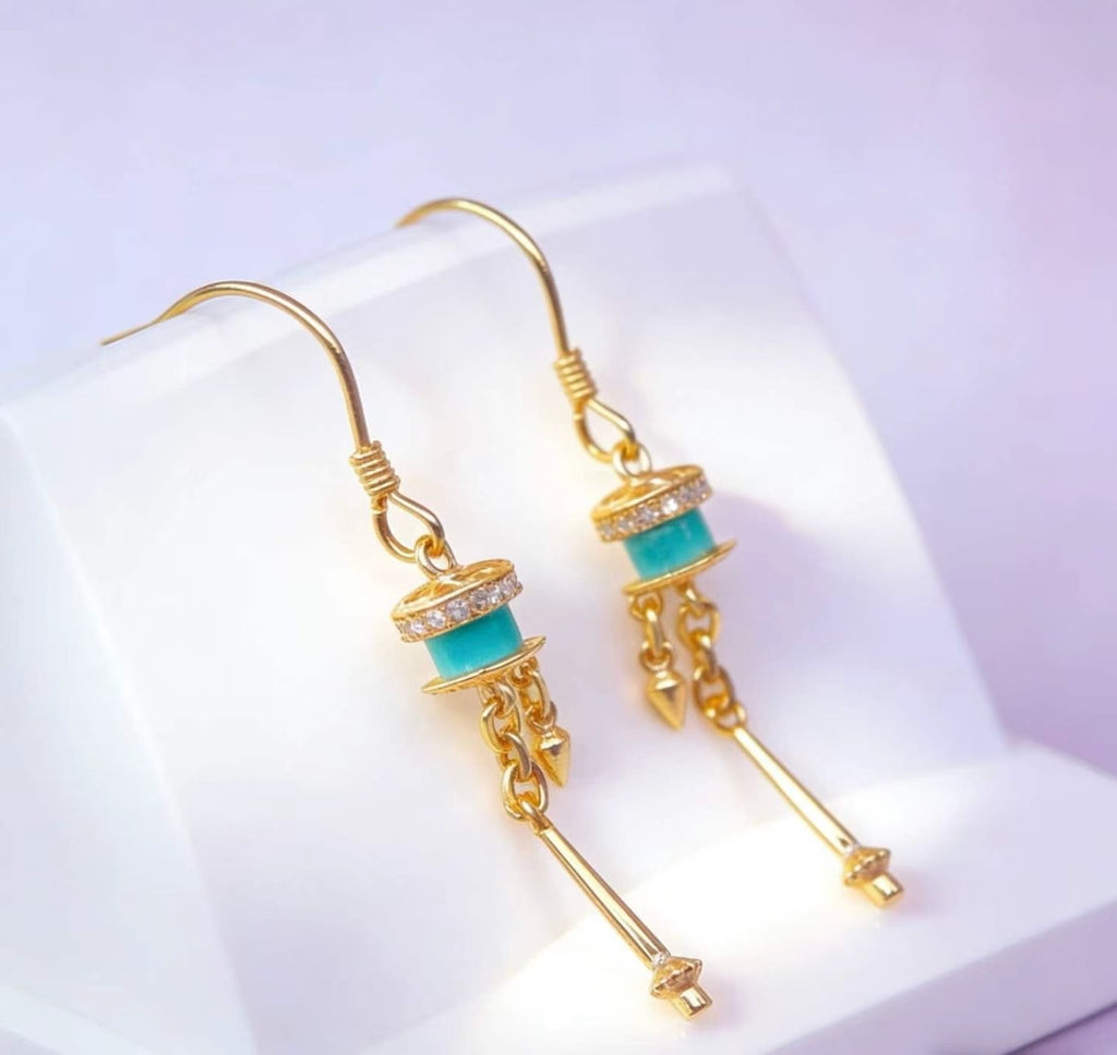 Prayer Wheel S925 turquoise earrings - handcrafted by Wudang artisans | Turquoise Princess