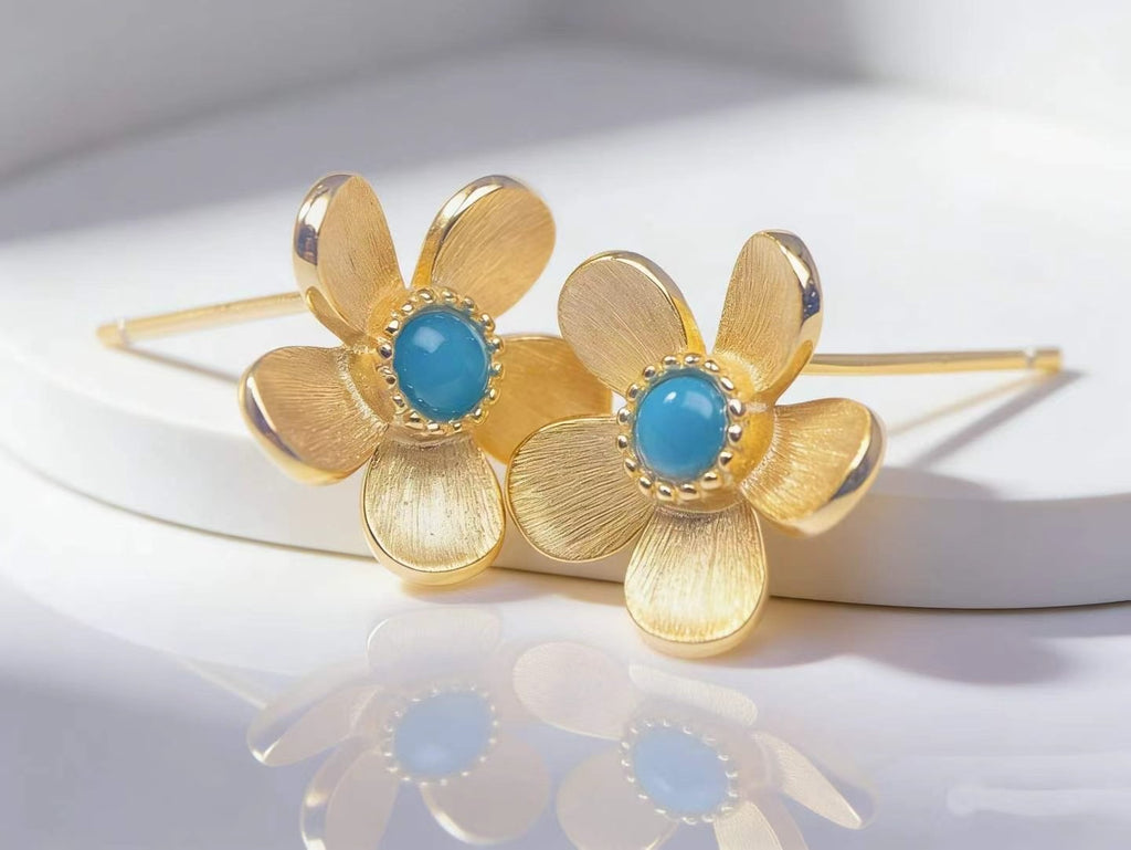 Golden Plum S925 turquoise earrings - handcrafted by Wudang artisans | Turquoise Princess