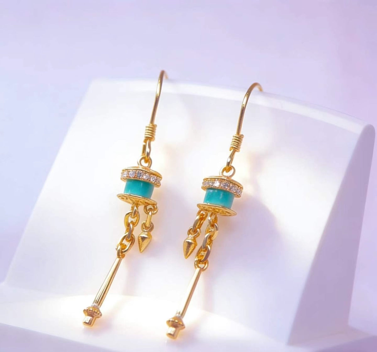 Prayer Wheel S925 turquoise earrings - handcrafted by Wudang artisans | Turquoise Princess