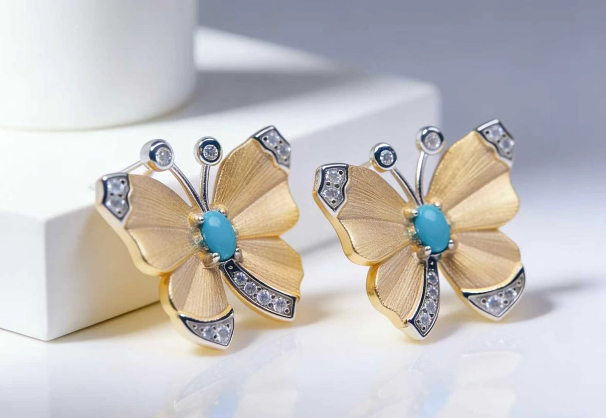 Butterfly Vow S925 turquoise earrings - handcrafted by Wudang artisans | Turquoise Princess