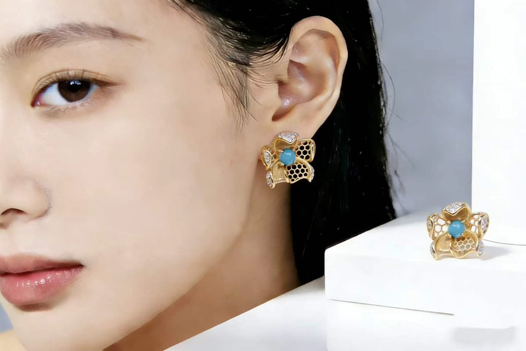 Winter Jasmine S925 turquoise earrings - handcrafted by Wudang artisans | Turquoise Princess