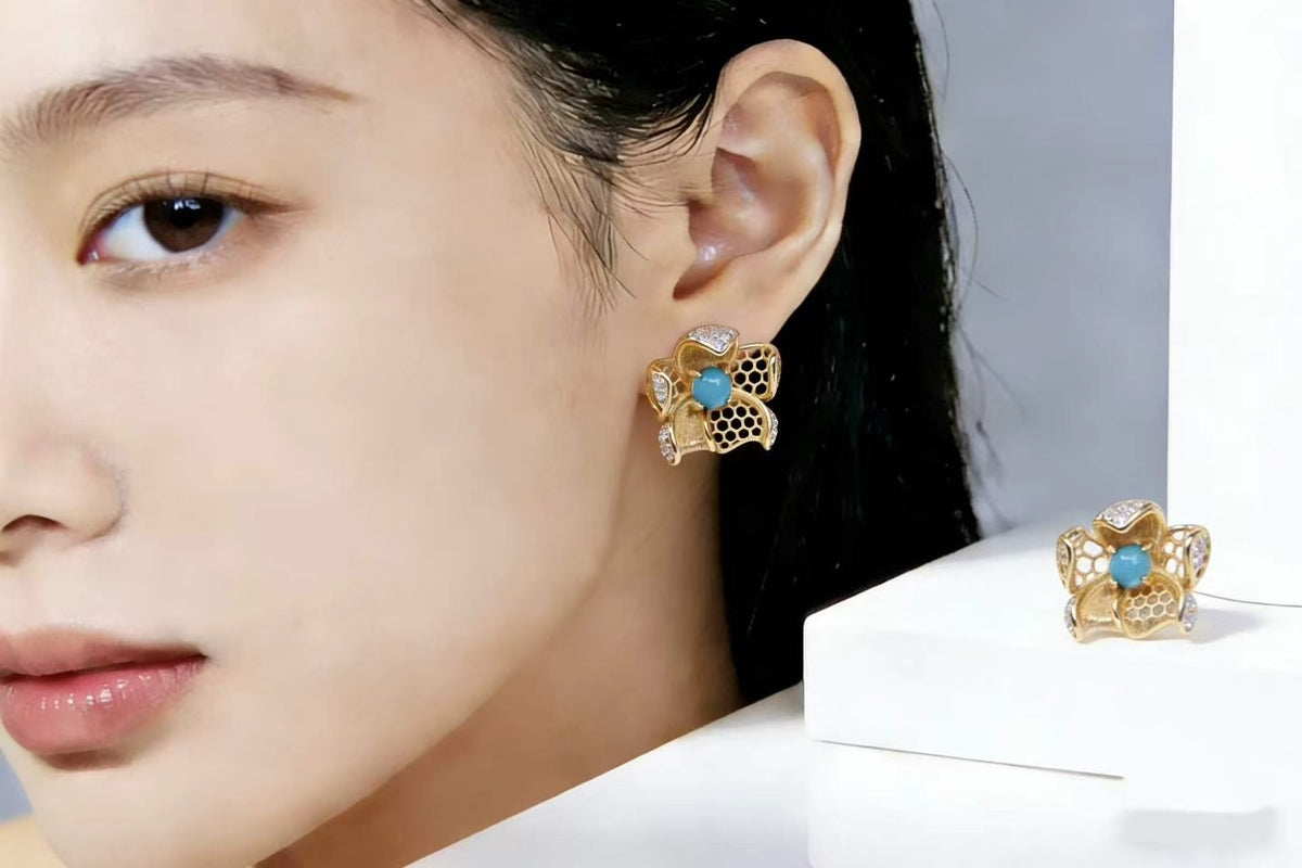 Winter Jasmine S925 turquoise earrings - handcrafted by Wudang artisans | Turquoise Princess