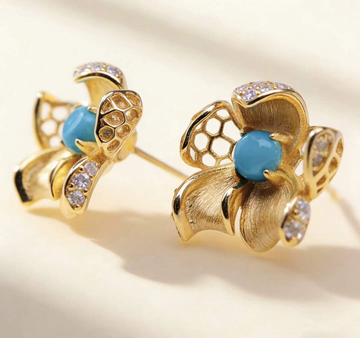 Winter Jasmine S925 turquoise earrings - handcrafted by Wudang artisans | Turquoise Princess