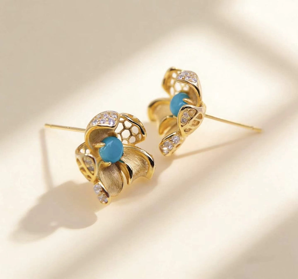 Winter Jasmine S925 turquoise earrings - handcrafted by Wudang artisans | Turquoise Princess