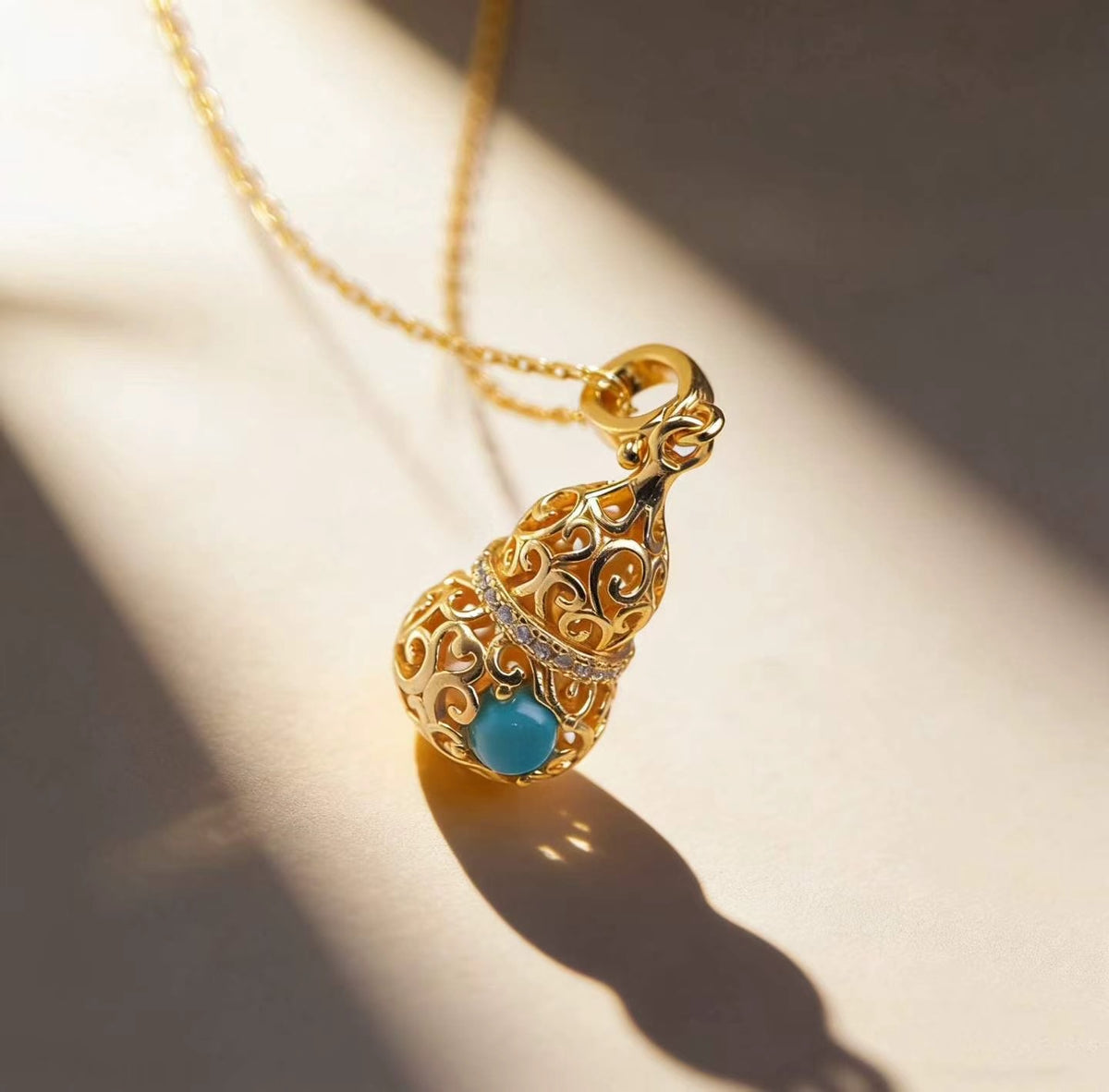 Spirit Gourd S925 turquoise pendant - handcrafted by Wudang artisans | Turquoise Princess