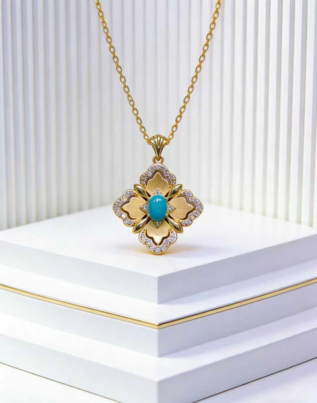 Lucky Clover S925 turquoise pendant - handcrafted by Wudang artisans | Turquoise Princess