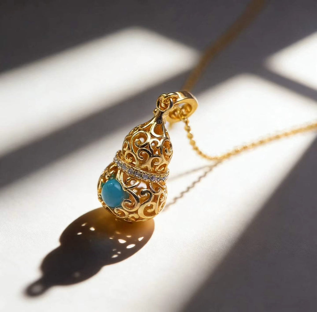 Spirit Gourd S925 turquoise pendant - handcrafted by Wudang artisans | Turquoise Princess