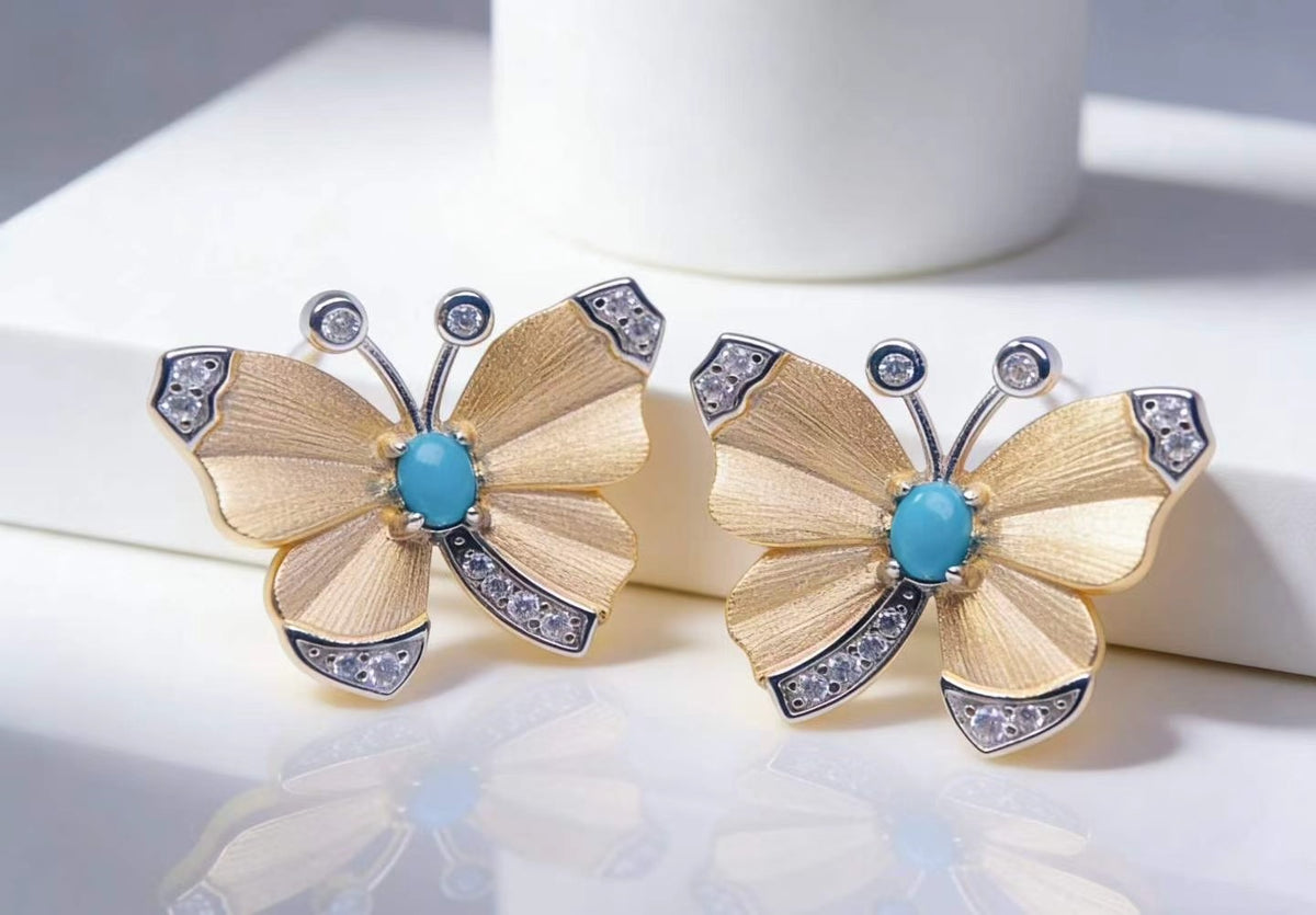 Butterfly Vow S925 turquoise earrings - handcrafted by Wudang artisans | Turquoise Princess
