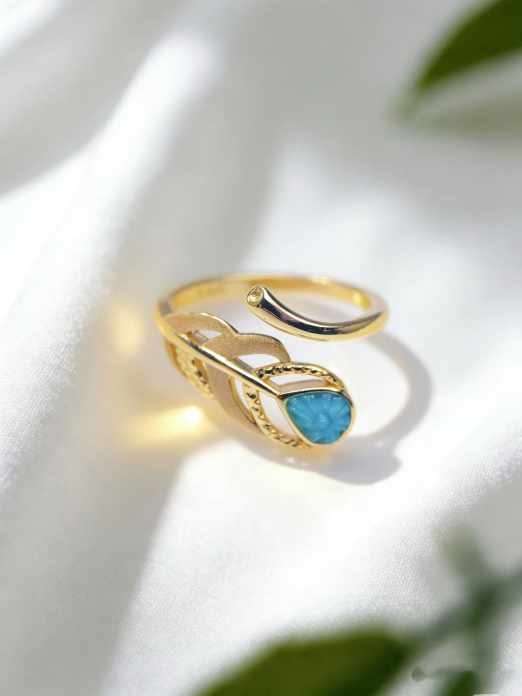 Phoenix Feather S925 turquoise ring - handcrafted by Wudang artisans | Turquoise Princess