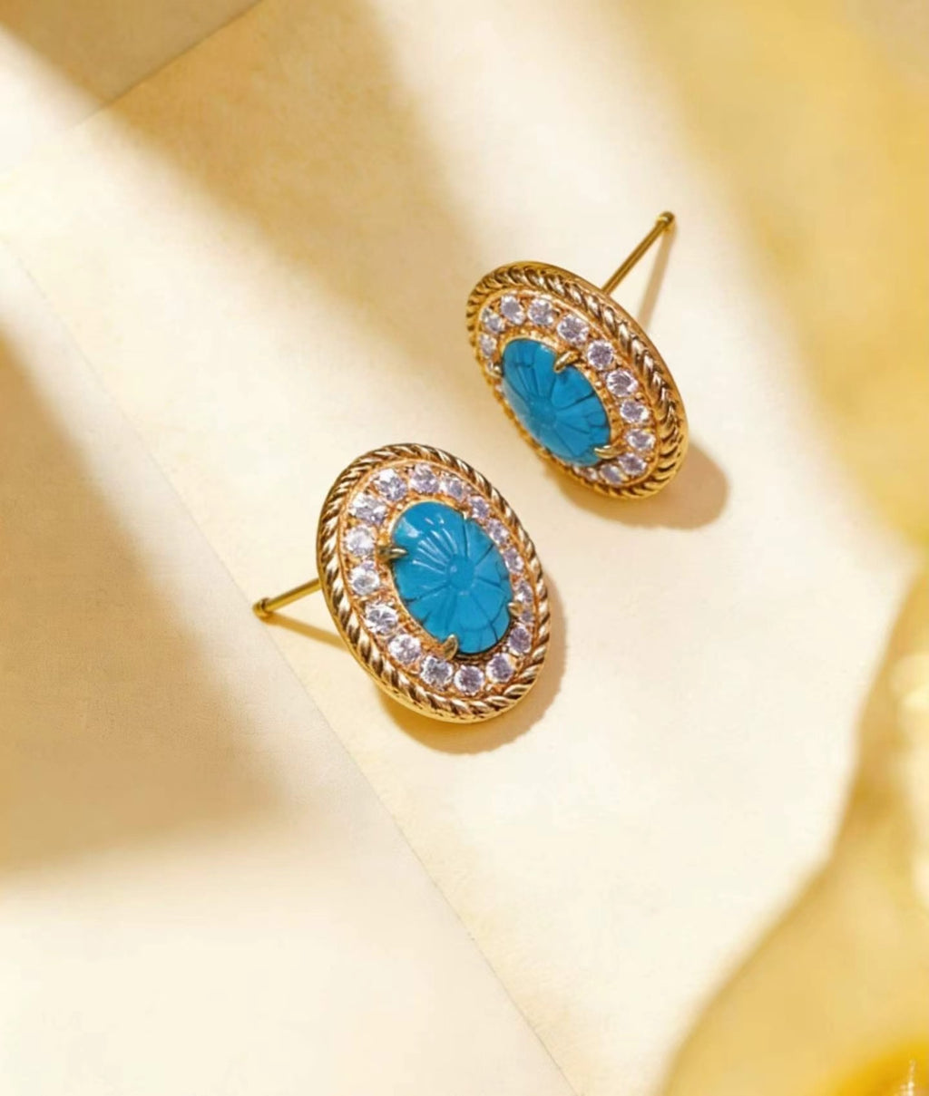 Gesang Flower S925 turquoise earrings - Tibetan inspired Wudang jewelry | Turquoise Princess