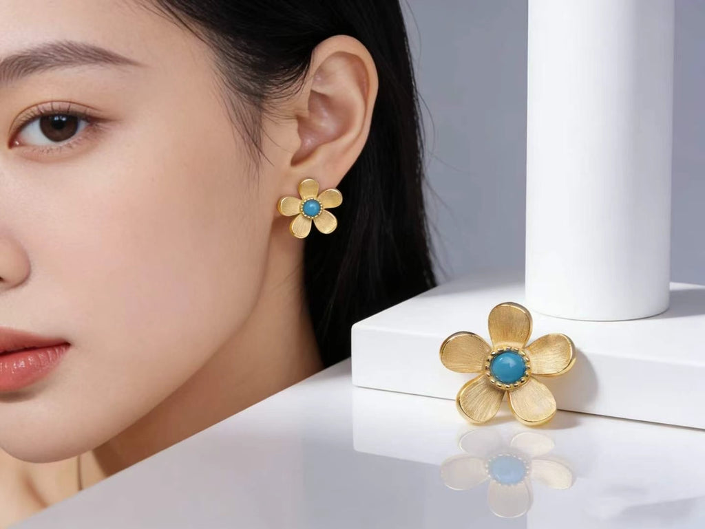 Golden Plum S925 turquoise earrings - handcrafted by Wudang artisans | Turquoise Princess