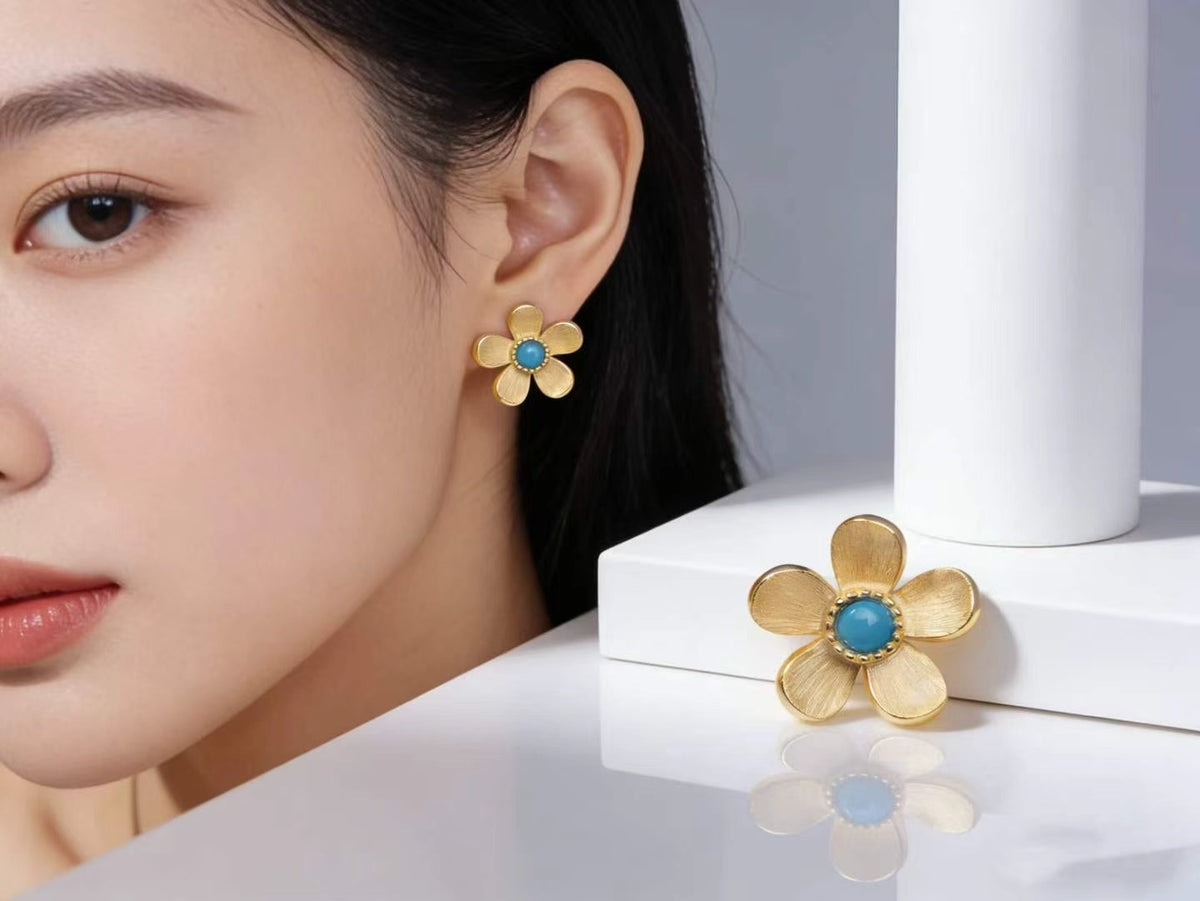 Golden Plum S925 turquoise earrings - handcrafted by Wudang artisans | Turquoise Princess